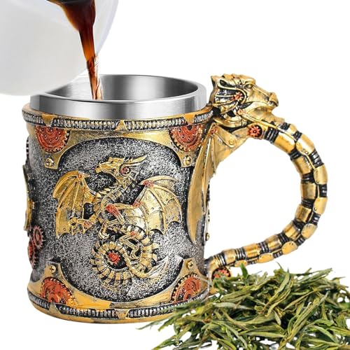 Kaffeebecher Dragon 400 ml – mittelalterlicher Becher aus Edelstahl | dekorative Tasse für Oktoberfest, originelles Stück für oder Sammlung von Halloween, Camping, Whisky, für die Familie oder von Générique