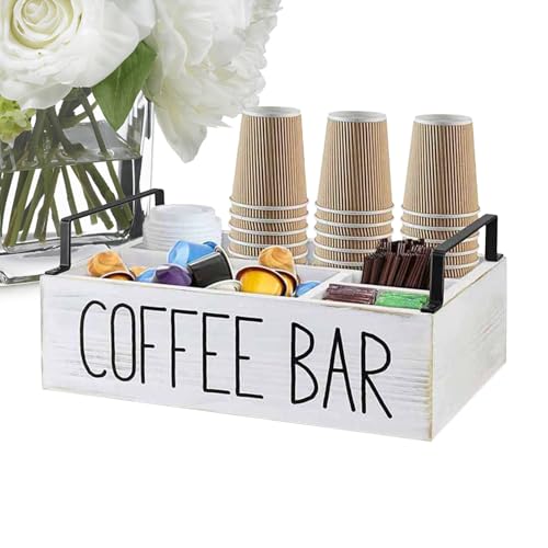 Kaffeestationstablett aus Holz, weiß, vielseitig einsetzbar, perfekt für Tee, Kaffeezubehör und Pappbecher | Schreibtische und Theken – Organizer für die Kaffeestationstablett aus Holz, weiß, vielseitig einsetzbar, perfekt für Tee, Kaffeezubehör und Pappbecher | Schreibtische und Theken – Organizer für die von Générique