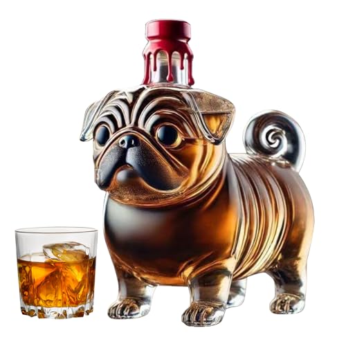 Klare Weinflaschen – transparente Weinflaschen zur Dekoration | Pug Design Alcohol Spirits Decanter – Transparent Wine Dispensver Liquor Supplies for Brandy Wodka Beer Beer Drinks, pl von Générique