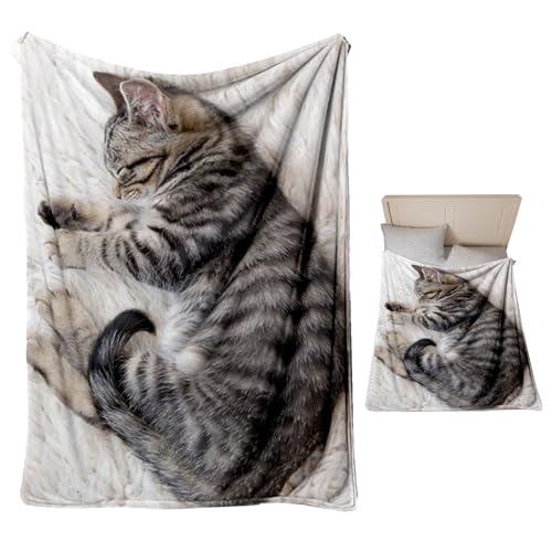 Kuscheldecke für Sofa, weiche Flanelldecke mit Katzenmotiv, warmes Zubehör, Bettwäsche, Dekoration für Camping, Wohnzimmer, Schlafzimmer, Bauernhaus, Schlafsaal, Reisen, Winter, Liebhaber, Katzen von Générique