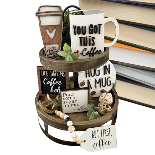Mehrstufiges Kaffee-Dekorationsset – dekoratives Holz-Zubehör für die Hausbar, Couchtisch, Truhe – rustikale Deko-Elemente für mehrere Tabletts von Générique