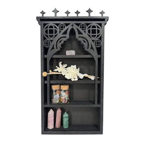 Mond-Regal – Wandregal aus Holz und Kristall | Kristall-Display – Aufbewahrungsständer | Schmuckregal-Displaywand | Rustikaler Kristall-Wandhalter | Gothic-Schrank aus Crista von Générique