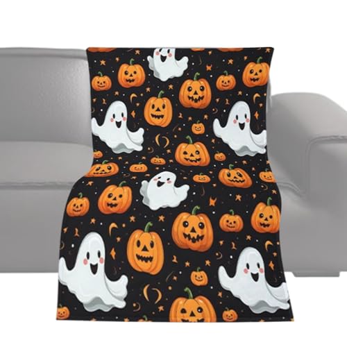 Niedliche Decke, Geisterdecke, Herbstdecke aus Flanell, weich und bequem, 59 x 39 Zoll, niedlicher Kürbis-Geisterdruck, für Zuhause, Wohnzimmer, von Générique