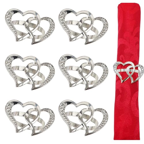 __PLACEHOLDER_BRAND_0__ Serviettenringe mit Herzen 6 Stück – Handtuchring mit Doppelherz | Serviettenring mit Doppelherz | Goldene Serviettenschnallenhalterclips | Handgemachte Serviettendekoration von Générique