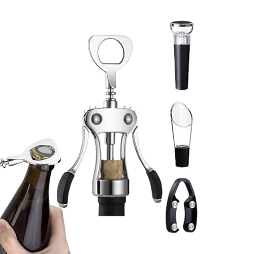 Professionelles Weinöffner-Set, manueller Weinöffner-Set, 4-teiliges Flügel-Flaschenöffner-Set mit Weinverschluss, Weinausgießer, Aluminiumfolienschneider, Weinöffner aus Legierung von Générique