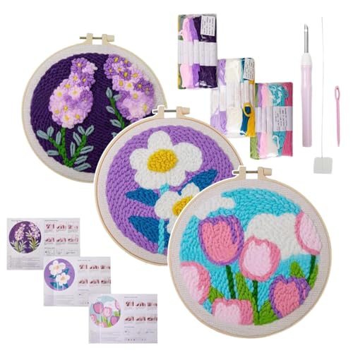 Punch-Stickset für Erwachsene, Nadelstickerei-Set, 3-teiliges Stickerei-Set mit floralem Nadelspitzen-Design, mit Teppich-Taft, Handarbeit, inklusive Punch-Stickset für Erwachsene, Nadelstickerei-Set, 3-teiliges Stickerei-Set mit floralem Nadelspitzen-Design, mit Teppich-Taft, Handarbeit, inklusive von Générique