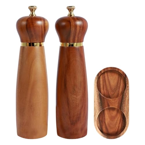 Salz und Pfeffermühle Set Salz und Pfeffermühle aus Holz | Chili- und Pfeffermühle mit Standtablett | Pfeffermühle | Salz und Chilimühle | Manuelle Bedienung für Mühle von Générique