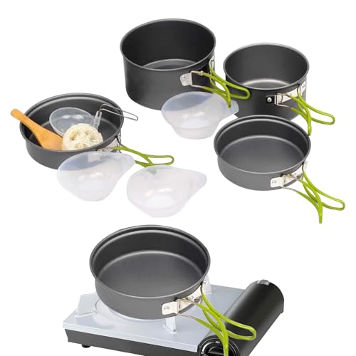 Set Pentole Da Campeggio, Utensili Per Bollitura Picnic, Pentole Padelle Impilabili Portatili Con Manico Viaggio Sopravvivenza Outdoor Escursionismo Picnic | Set Pentola Campeggio Antiadere von Générique