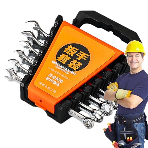 Set aus Schaltschlüsseln – Ratschen-Kombinations-Sechs, 12-teiliges Präzisions-Schraubenschlüssel-Set | metrischer Doppel-Ratschenmechanismus 6-17 mm, Chromkonstruktion, Aufbewahrungskoffer von Générique