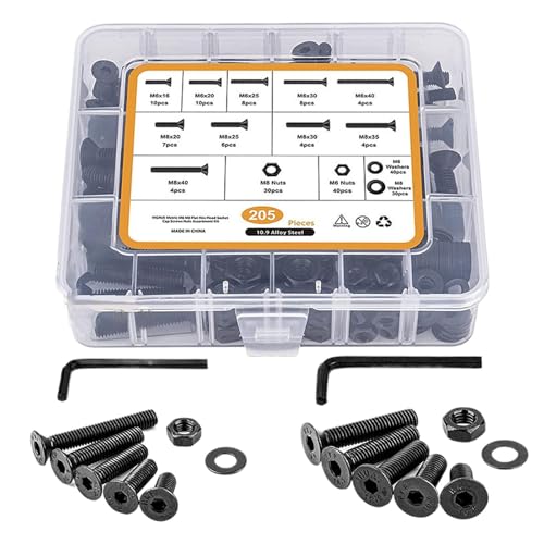 Set mit schwarzen Schrauben und Muttern | Sortiment von Muttern und Bolzen – schwarze Rundkopfschrauben mit Innensechskant – Sortiment von Muttern und Bolzen – Sortiment von Unterlegscheiben, Assort von Générique