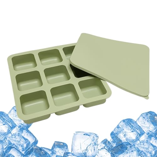 Silikon Gefrierschrank Formen, Eiswürfelformen für Gefrierschrank mit Deckel | Suppengefrierformen Silikon Gefrierwürfel 9 Gitter - Quadratische Eisform Auslaufsicher, Groß von Générique