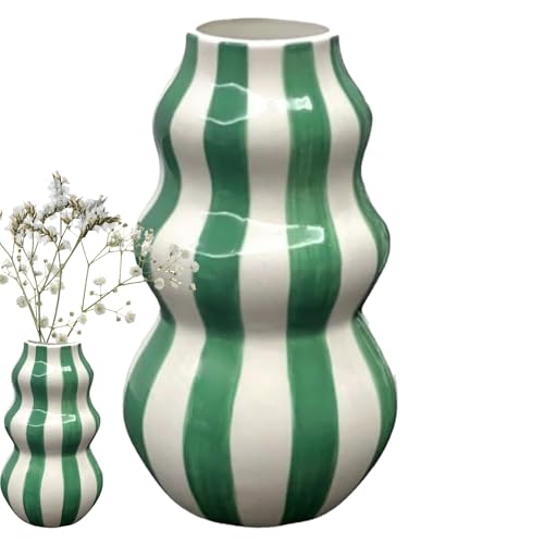Striped Vase – Dekorative Aesthetic Vase | Durabble Striped Ceramic Flower Container Craft Portable for Farmhouse Decor Apartment Bathroom Kitchen Indoor Room Table Centerpieces Decor von Générique
