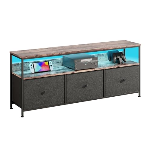 TV Schrank mit LED, Lowboard für Fernseher bis zu 55 Zoll, Fernsehtisch mit 4 Schubladen, 3 offenen Fächern, Sideboard für Wohnzimmer, Schlafzimmer, 137 x 30 x 57 cm, vintagebraun-schwarz TV Schrank mit LED, Lowboard für Fernseher bis zu 55 Zoll, Fernsehtisch mit 4 Schubladen, 3 offenen Fächern, Sideboard für Wohnzimmer, Schlafzimmer, 137 x 30 x 57 cm, vintagebraun-schwarz von Générique