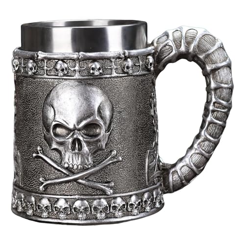 Totenkopf-Kaffeetasse, Steinbier, Bierbecher aus Edelstahl | Neuheit wiederverwendbarer isolierter Trinkbecher mit Griff für Halloween, Hausparty, Camping, Teeholz, Getränke, Männer, von Générique