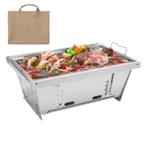 Tragbarer Campinggrill, Holzkohlegrill | Faltbarer Holzkohlegrill aus Edelstahl mit Aufbewahrungstasche, Holzkohlegrill, zusammenklappbarer Grill für den Außenbereich, kompakt für den Außenbereich von Générique