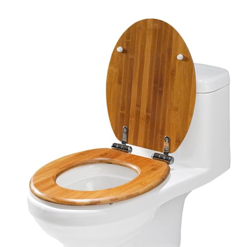 Verlängerter WC-Sitz aus Holz – WC-Sitz Hotel mit Absenkautomatik, Klemmschutz, Edelstahlscharniere, leicht zu reinigen | Verlängerter WC-Sitz weich von Générique