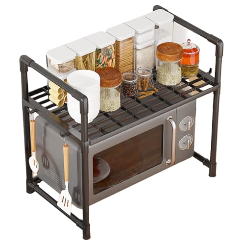Verstellbares Küchenregal über dem Mikrowellenregal - Lagerregal mit Haken, robuster Küchenhelfer und Besteckkommissar, praktisches für mehr Platz und Verstellbares Küchenregal über dem Mikrowellenregal - Lagerregal mit Haken, robuster Küchenhelfer und Besteckkommissar, praktisches für mehr Platz und von Générique