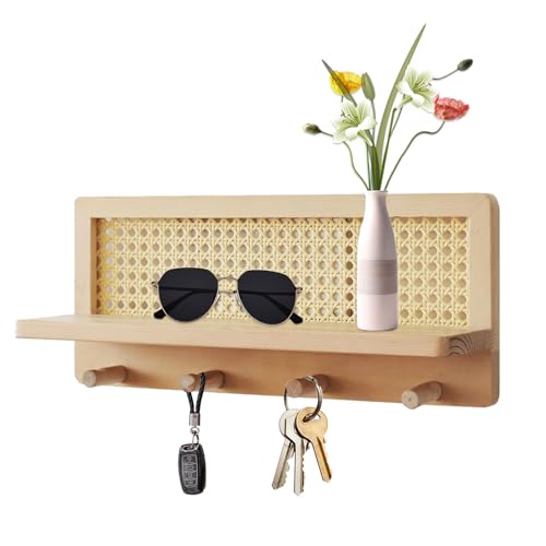 Wandregal aus Rattan – Hängerahmen aus Holz, gewebte Hakenplatte | rustikale Dekoration mit Boho-Organizer für Küchen Badezimmer Schlafzimmer Stauraum Wandregal aus Rattan – Hängerahmen aus Holz, gewebte Hakenplatte | rustikale Dekoration mit Boho-Organizer für Küchen Badezimmer Schlafzimmer Stauraum von Générique