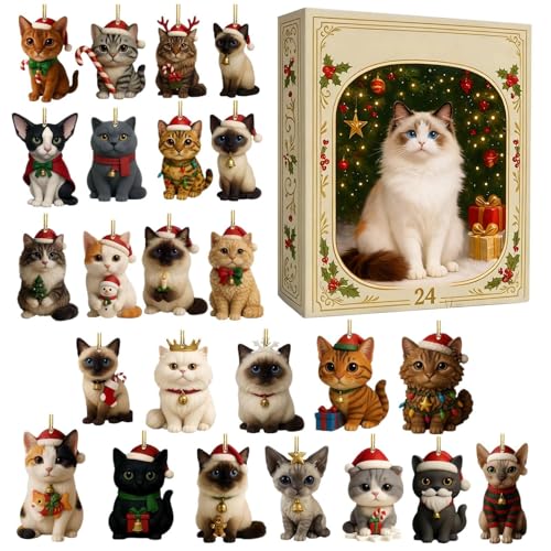 Weihnachts-Adventskalender – 24 Weihnachtstage Figuren Katze Countdown-Kalender – Innendekoration Acryl für Baum Dezember Tür Fenster Auto Wohnzimmer Schlafzimmer Weihnachts-Adventskalender – 24 Weihnachtstage Figuren Katze Countdown-Kalender – Innendekoration Acryl für Baum Dezember Tür Fenster Auto Wohnzimmer Schlafzimmer von Générique