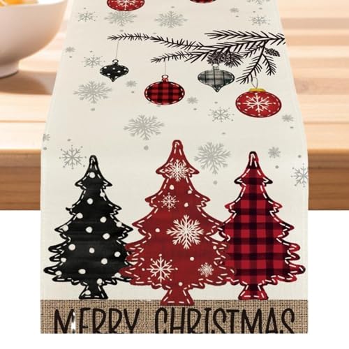 Weihnachts-Tischläufer, Urlaubstischläufer, rustikale Weihnachtsbaum-Tischdecke, Weihnachts-Tischdecke, langer Bauernhof-Tischläufer, Weihnachtsläufer für drinnen und draußen, Tisch d von Générique