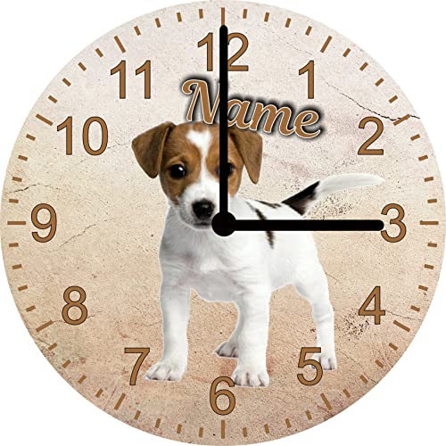 Generisch (24 30) KINDERUHR Uhr WANDUHR Glasuhr (Acryl) -Hund - Jack Russel WELPE - Ø 29 cm - AUCH MIT Wunschname- von Generisch