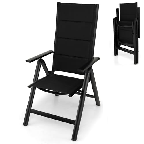1/2er Set Klappstuhl, Faltbarer Gartenstuhl mit 7-fach verstellbarer Rückenlehne & Armlehne, Outdoor Esszimmerstuhl Bistrostuhl für Terrasse, Balkon, Pool (mit Schwamm gepolstert, 1) von Generisch