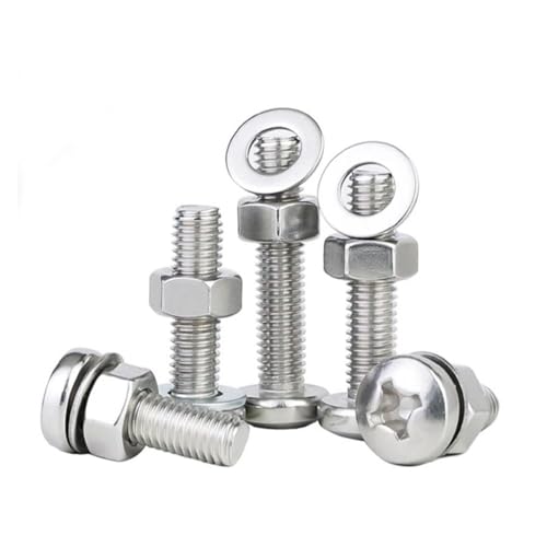 1~50 Stück M2 /2,5/3 /4/5 /6/8 /10 304 Edelstahl Rundkopfschraube Kreuzschraube Mutter Unterlegscheibe Dreiteilige Kombination(50mm,M2-50pcs) von Generisch