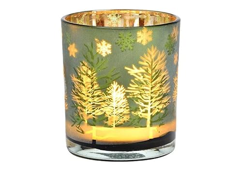 1 Windlicht grün Teelichtglas Glas Winter Weihnachten Weihnachtsdeko von Generisch