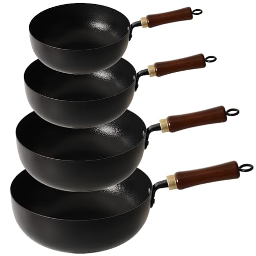 1.5mm Thick Iron Frying Pan Set Non Stick&Rusting Skillet Set, Wooden Handle Fry Pans Kitchen Cookware Set (26&24&20&18cm-4Pcs) von Generisch