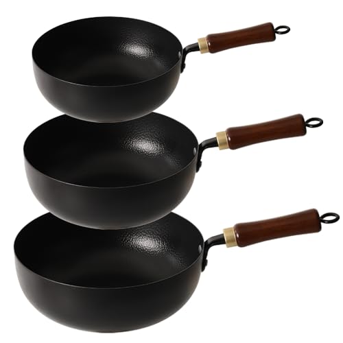 1.5mm Thick Iron Frying Pan Set Non Stick&Rusting Skillet Set, Wooden Handle Fry Pans Kitchen Cookware Set (26&24&20cm-3Pcs) von Generisch