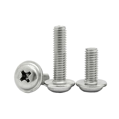 10~100 Stück 304 Edelstahl Kreuzpfanne Rundkopf Mit Unterlegscheibe Gepolsterter Kragen Schraubbolzen M1.4/2 .5 3 6(20mm,M2 (100pcs)) von Generisch