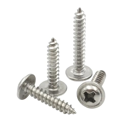 10–100 Stück M1.4/1.7/2/2.3/2.6/3/3.5/4/5 304 Edelstahl Phillips Kreuzschlitzschrauben mit rundem Kopf und Unterlegscheibe, selbstschneidende Schrauben(8mm,M4x10pcs) von Generisch