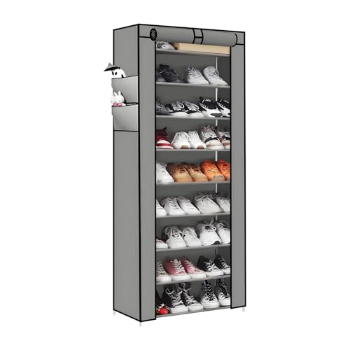10 Schicht Schuhregal mit 9 FäChern und StaubschutzhüLle 58 x 28 x 158 cm Platzsparender Schuhschrank Vliesstoff und Metallrahmen Geeignet für Flur Schlafzimmer Kleiderschrank (Grau) von Generisch