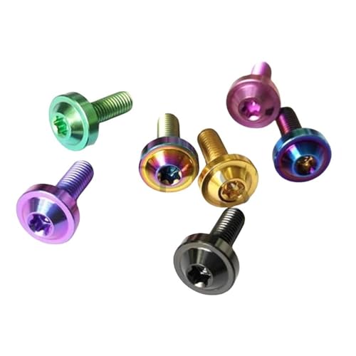 10 Stück Titan-Torx-Unterlegscheibe Schraube M4 M5 M6 TC4 Gr5 Titan-Torx-Innensechskant-Flansch-Knopfkopfschrauben mit Kragenbolzen(Rainbow,M4x10 10pcs) von Generisch