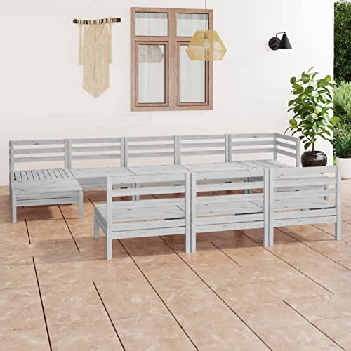 10-teiliges Garten-Lounge-Set aus massivem Kiefernholz in Weiß, Sonnenliegen, Schlafsofa, Outdoor Pool Liege von Generisch