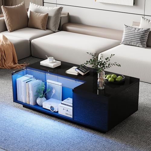 100 * 50 * 35cm Couchtisch mit LED, Wohnzimmertisch aus gehärtetem Glas, Sofatisch mit viel Stauraum und 2 Schubladen, Hochglanz Kaffeetisch, Beistelltisch, Schwarz 100 * 50 * 35cm Couchtisch mit LED, Wohnzimmertisch aus gehärtetem Glas, Sofatisch mit viel Stauraum und 2 Schubladen, Hochglanz Kaffeetisch, Beistelltisch, Schwarz von Generisch