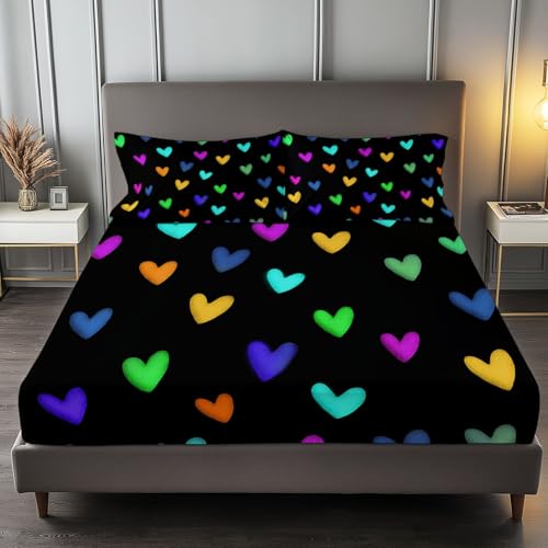 100% Mikrofaser – Atmungsaktiv Elegant Schlicht Bunte Herzen Spannbetttuch, Schwarz Spannbettlaken mit tiefem Taschen 140 x 200 cm Geeignet für Matratzen bis 30 cm 100% Mikrofaser – Atmungsaktiv Elegant Schlicht Bunte Herzen Spannbetttuch, Schwarz Spannbettlaken mit tiefem Taschen 140 x 200 cm Geeignet für Matratzen bis 30 cm von Generisch