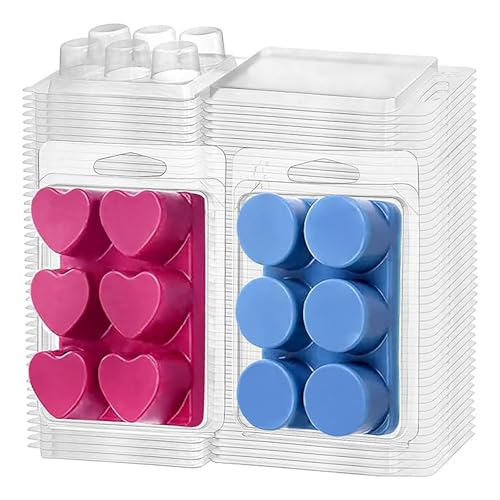 100 PCS Wachsschmelzbehälter, 6-fach-Tablett aus Durchsichtigem Kunststoff, für die DIY-Kerzenherstellung und Seifenwachsschmelzboxen (Herz/Zylinder) von Generisch