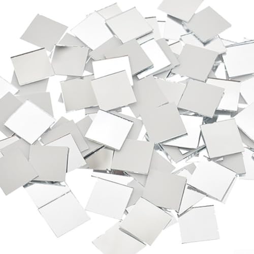 100 Stück 30 x 30 mm DIY Glas Spiegel Aufkleber Quadratische Mosaikfliesen für Zuhause Wanddekoration Handwerk Küche Badezimmer Schlafzimmer Büro Hotel (Silber) von Generisch