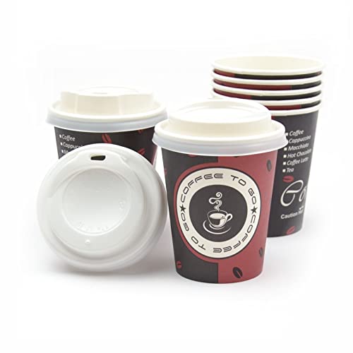 1000 Stück Coffee to Go Becher mit Deckel (Ø 80mm), 200ml Pappbecher Kaffeebecher Hartpapier Trinkbecher von Generisch