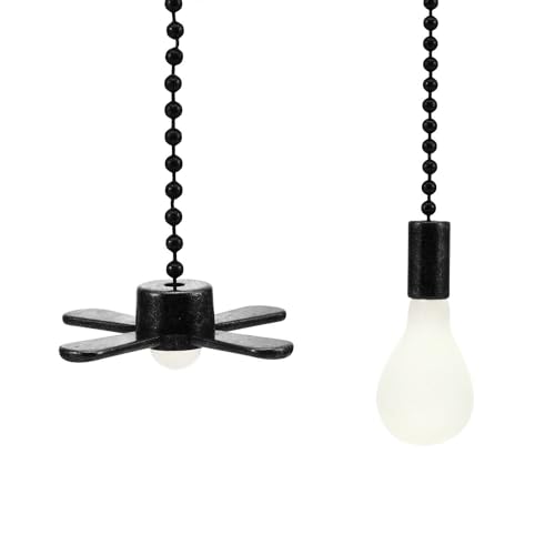 12-Deckenventilator-Zugkette mit dekorativer Glühbirne und Kordel, Deckenventilator-Verlängerungskette, Ventilator-Zugketten-Set für Deckenlampe Runder Spiegel (Black, One Size) von Generisch