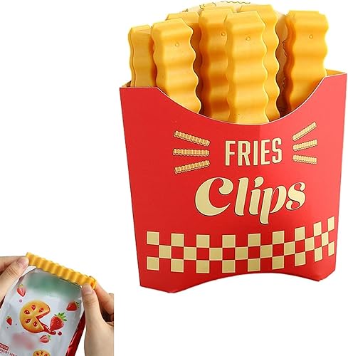 12 Stück Verschlussclips, Pommes Frites Form Verschlussklammern, Verschlussklammern für Tüten mit magnetischer Aufbewahrungsbox, für luftdichte Gefrierbeutel, Snacks, Nüsse, Kaffee von Generisch