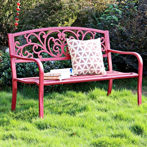 127 cm wetterfeste Gartenbank aus Metall, stilvolle Terrassen-/Veranda-Möbel mit Rückenlehne und Armlehnen, perfekt für Balkon, Hof und Garten, rosa Sitzgelegenheit im Freien von Generisch