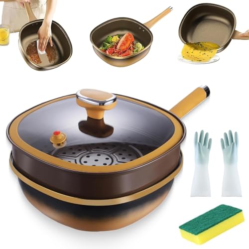 12in Titanium Alloy Non-Stick Pot with Lid, Large Capacity Deep Saute Titanium Pans with Steamer for Cooking, Frying, Baking, with Ergonomic Heat-Resistant Handle (1PC,with Steamer) von Generisch