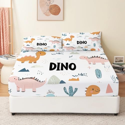 140 x 200 cm Spannbettlaken-Set Niedlicher Dinosaurier Mikrofaser-Bettbezug, Bunt Spannbettlaken-Set aus weicher Pflegeleicht Mikrofaser Kommt mit 2 Kissenbezügen von Generisch
