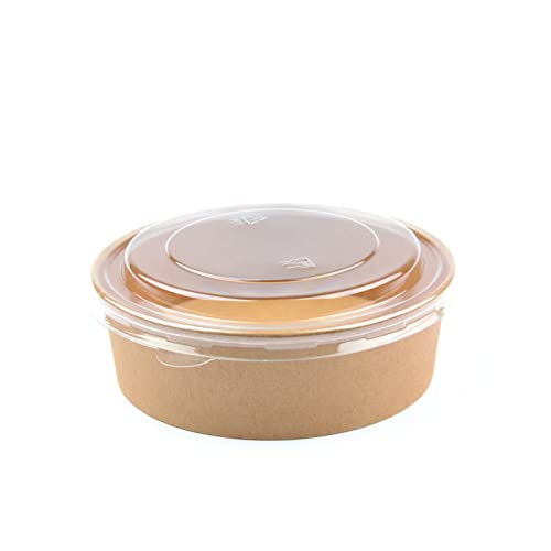 150 Stück Kraft Salatschalen mit Deckel, rund, 500 ml Salatbox Paper Bowl Salat to go Schale Salat-Bowl Hartpapier Salad Cups Salatbecher Kartonschale, Braun von Generisch