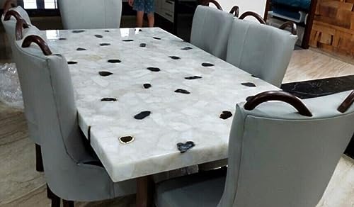 152,4 x 152,4 cm quadratischer Marmor-Tisch für Hoteldekoration, schwarzer und weißer Achat-Epoxid-Esstisch von Generisch
