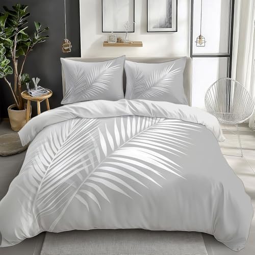 155 x 200 cm Bettwäsche Pflanzenblätter 3teilig Bettbezug Set, Minimalistisches Palmenblatt Wendebettwäsche Set, Bettdeckenbezug Bettwaesche für Jugendliche, Teenager, Jungen Kinder, Erwachsene von Generisch