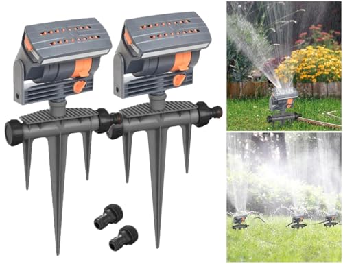 16-Loch Viereckregner, 90m² Bewässerungsfläche, Rasensprinkler,Automatischer 360° Rotationssprinkler, Einstellbarer Wasserdruck für Garten, Rasen & Beete, festen Stand (2 Stück) von Generisch
