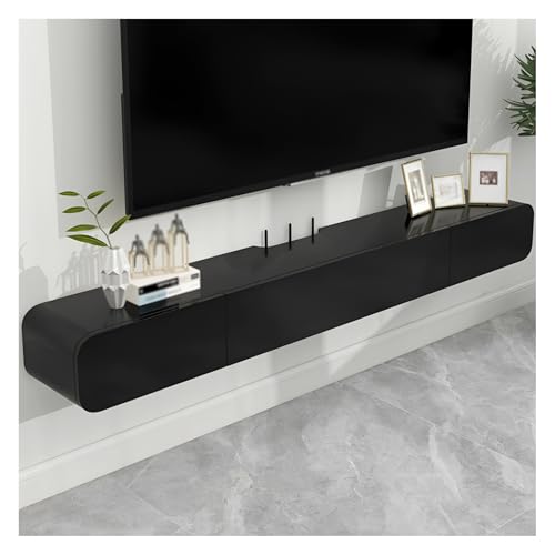 160/180/200cm Schwebender TV-Ständer, Wandmontierte TV-Schrank Mit Türen, Mediakonsole, Großer TV-Schrankspeicher, Zeitgenössischer Bauernhaus-TV-Ständer Für Wohnzimme(Black-a,200cm) von Generisch